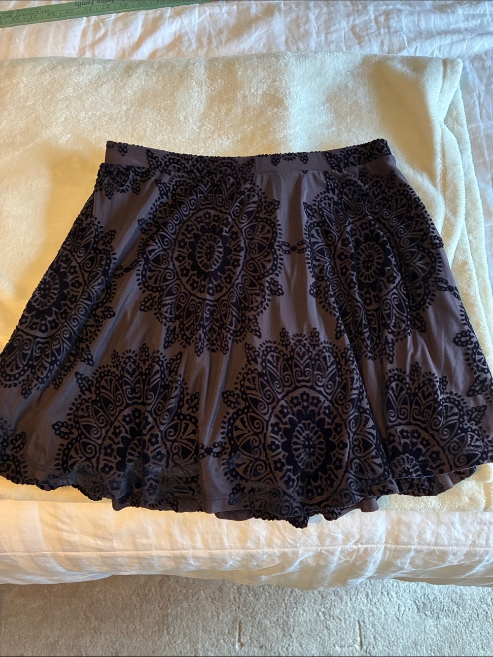 Women's Blue Velour Medallion Pattern Mini Skirt